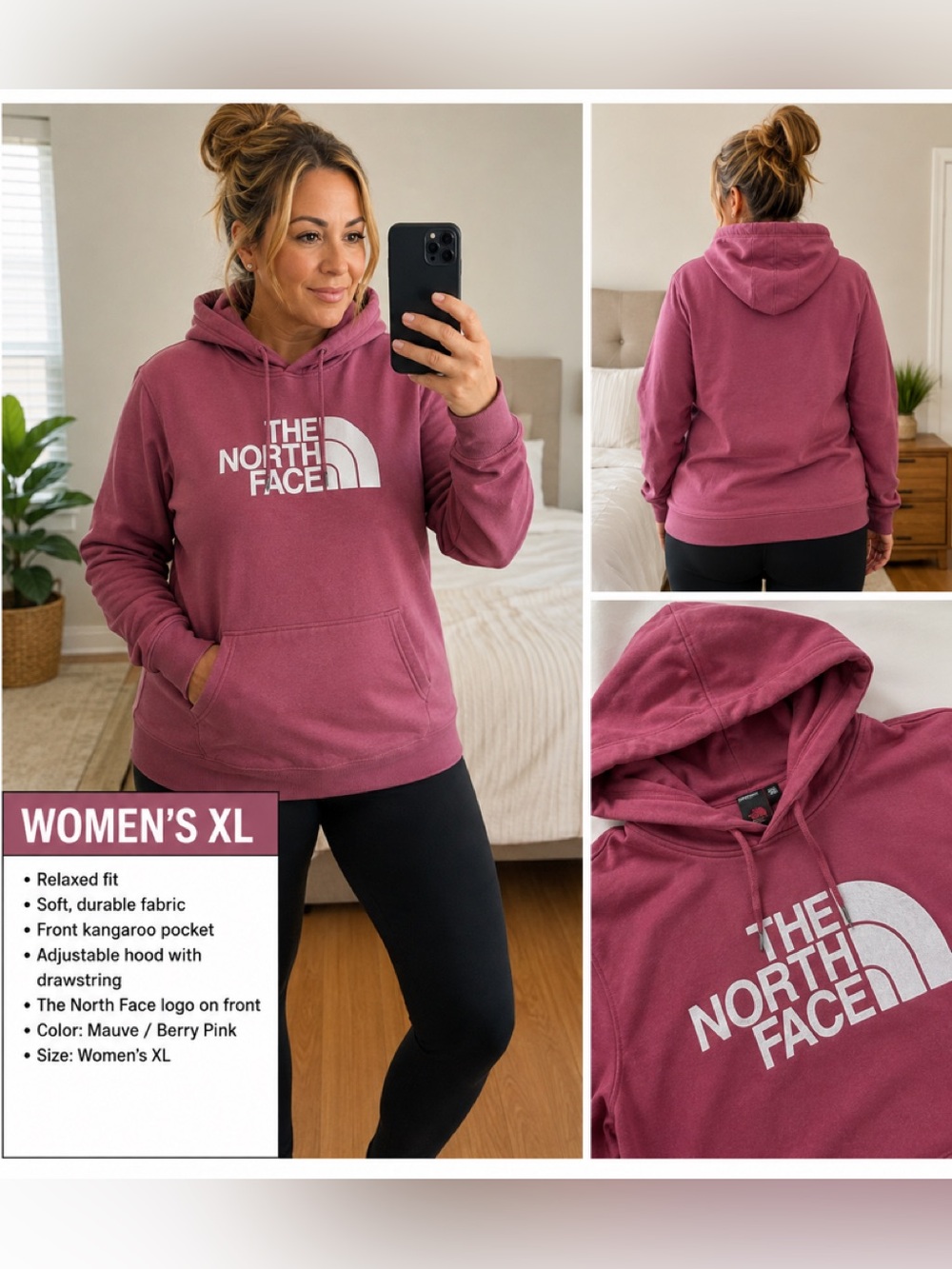The North Face Women's XL Mauve Hoodie with White Logo